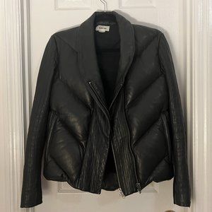 HELMUT LANG Black Leather Down Puffer Jacket